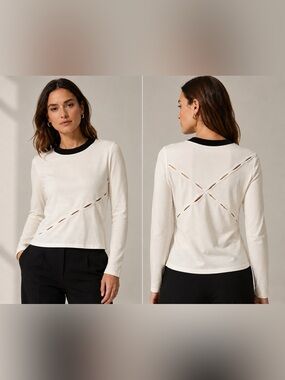 Rag & Bone Eden Slash Detail Cutout Top White Black NWT Size M $350